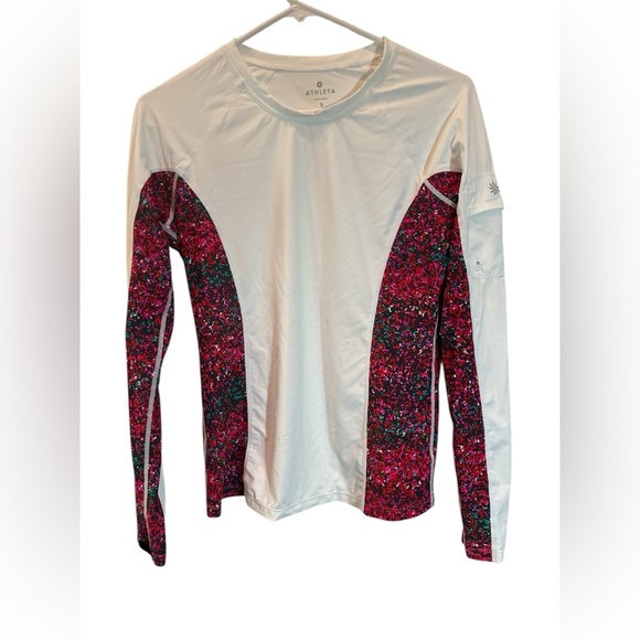 Athleta Santa Cruz Cutback Rash Guard White Floral Swim/Top Pocket Size Sm - Picture 1 of 6